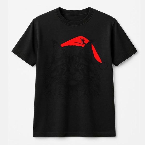 Santa Hat Cat Graphic Tee, Maine Coon Cat Christmas Shirt, Humorous Kitten Holiday T-Shirt, Adorable Pet Lover Xmas Shirt, Ca