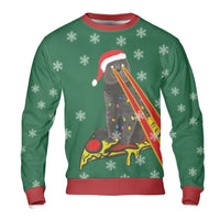 Humorous Cat Holiday Sweater, Laser Cat Pizza Ugly Christmas Sweatshirt, Space Pizza Xmas Crewneck Sweatshirt, Retro Cat Lover Holiday Present