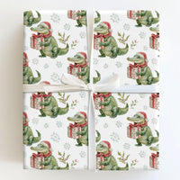 Santa Gator Holiday Gift Wrap, Christmas Alligator Wrapping Paper, Whimsical Reptile Animal Wrapping Paper, Humorous Winter Present Gift Wrap