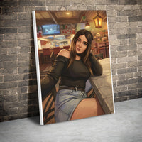 Comfy Holiday Selfie Wall Canvas, Christmas Tavern Portrait Canvas, Festive Pub Scene Canvas Print, Winter Living Room Wall Decor Xmas Present