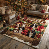 Cavalier Dog Floor Rug, Holiday King Charles Cavalier Spaniel Area Rug, Christmas Puppy Accent Rug, Pet Lover Washable Holiday Home Decor