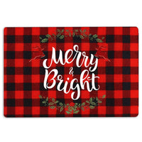 Buffalo Plaid Welcome Mat, Merry and Bright Wreath Christmas Doormat, Holiday Front Door Mat, Winter Porch Entry Rug, Xmas Home Decor
