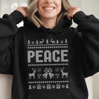Reindeer Snowflake Pattern Sweatshirt, Peace Ugly Christmas Hoodie, Retro Holiday Fair Isle Pullover, Comfy Xmas Hooded Sweater for Couples