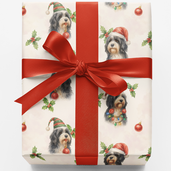 Dog Holiday Gift Wrap, Holly Jolly Beard Wrapping Paper, Pet Christmas Gift Wrap, Festive Xmas Wrapping Paper, Adorable Puppy