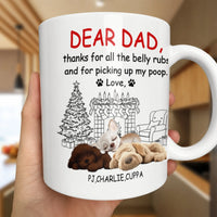 Dog Dad Christmas Tree and Puppies Mug, Thanks for Picking Up My Poop Mug, Humorous Dog Dad Ceramic Coffee Mug, Holiday Present for Pet Lovers