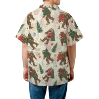 Humorous Sasquatch Aloha Shirt, Bigfoot Santa Christmas Hawaiian Shirt, Ugly Xmas Button Down Shirt, Holiday Vacation Beach Shirt, Present for Him