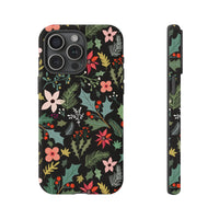 Christmas Botanical Black Phone Case, Vintage Poinsettia Holly iPhone Case, Festive Winter Floral iPhone Case Cover, Holiday Present