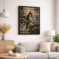 Whimsical Bird Canvas Print, Winter Cardinal Canvas Wall Art, Comfy Christmas Canvas Painting, Winter Holiday Wall Decor, Bird Lover Present
