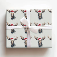 Watercolor Santa Moose Gift Wrap, Moose Christmas Wrapping Paper, Rustic Holiday Wrapping Paper Roll, Winter Wildlife Wrapping Paper