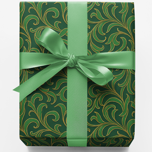 Botanical Scroll Gift Wrap, Verdant Vines Wrapping Paper, Green Foliage Wrapping Paper, Christmas Holiday Present Wrap, Winte