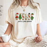 Humorous Holiday Goose Tee, Just A Jolly Goose Christmas T-Shirt, Retro Animal Graphic Shirt, Adorable Silly Goose Xmas T-Shirt for Men Women