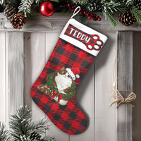 Red Buffalo Plaid Cat Stocking, Personalized Cat Christmas Stocking, Adorable Pet Lover Holiday Stocking, Custom Name Kitten Christmas Stocking