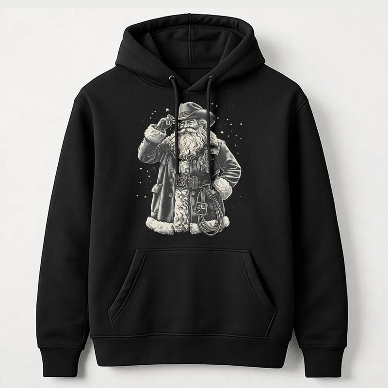 Western Christmas Lasso Hoodie, Cowboy Santa Hoodie, Retro Cowboy Christmas Sweatshirt, Country Santa Graphic Hooded Sweater, Holiday Present