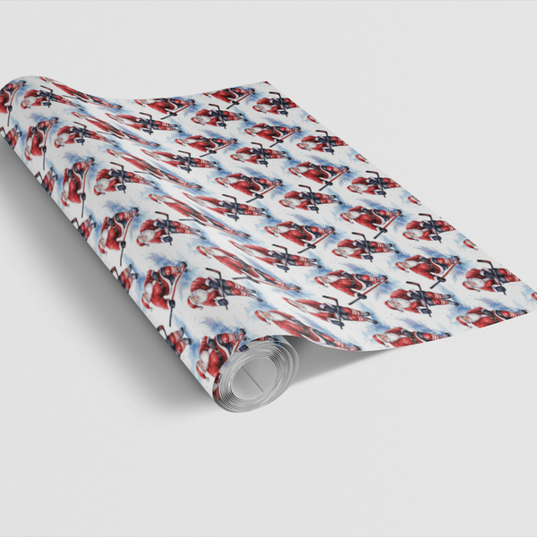 Slapshot Santa Gift Wrap, Hockey Santa Wrapping Paper, Sports Holiday Paper, Ice Hockey Christmas Gift Wrap Roll, Winter Pres