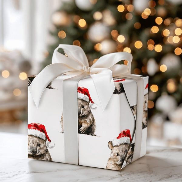 Santa Hat Animal Holiday Gift Wrap, Christmas Wombat Wrapping Paper, Adorable Australian Wildlife Wrapping Paper, Festive Win