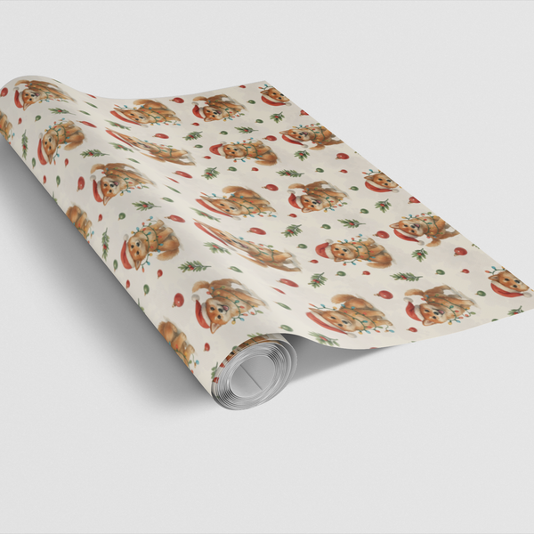 Festive Shiba Gift Wrap, Shiba Inu Christmas Wrapping Paper, Adorable Dog Lights Wrapping Paper Roll, Holiday Puppy Xmas Wrap