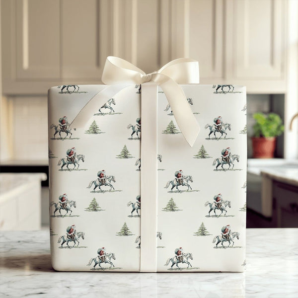 Vintage Horseback Gift Wrap, Equestrian Santa Wrapping Paper, Horse Lover Christmas Wrapping Paper, Holiday Gift Wrap