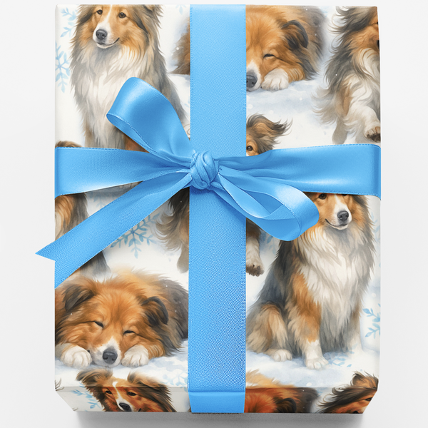 Sheltie Christmas Gift Wrap, Shetland Sheepdog Wrapping Paper, Snowflake Dog Holiday Wrapping Paper, Adorable Dog Lover Chris