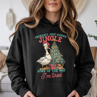Jingle Tired Christmas Hoodie, Humorous Christmas Goose Hoodie, Sarcastic Holiday Hooded Sweatshirt, Adorable Christmas Goose Pullover, Xmas Present