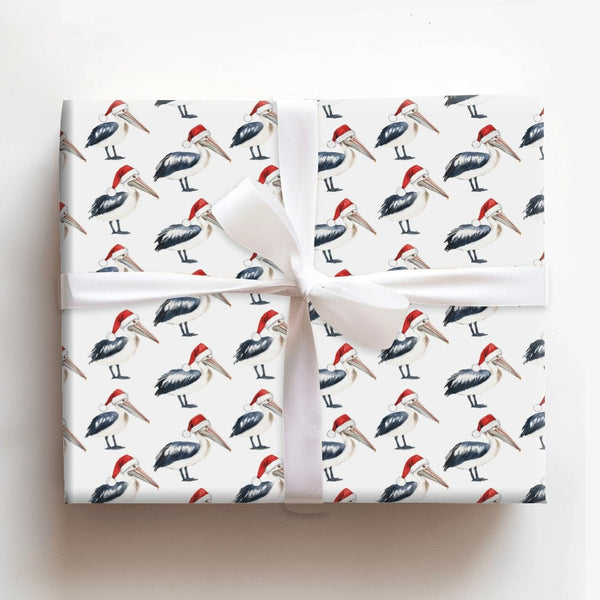 Coastal Holiday Bird Gift Wrap, Santa Pelican Christmas Wrapping Paper, Beachy Wildlife Wrapping Paper, Nautical Xmas Gift Wr