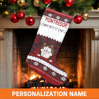 Cartoon Kitten Holiday Stocking, Ugly Sweater Cat Christmas Stocking, Personalized Cat Christmas Stocking, Pet Lover Xmas Fireplace Decor