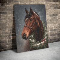 Winter Wreath Equestrian Canvas Print, Christmas Horse Canvas Wall Art, Rustic Farmhouse Holiday Canvas Art, Horse Present, Digital Download