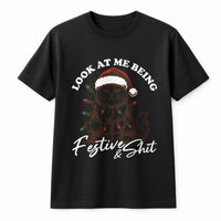 Kitten Tangled in Lights Shirt, Humorous Grumpy Cat Christmas T-Shirt, Sarcastic Holiday Graphic Tee, Cat Lover Christmas Graphic T-Shirt