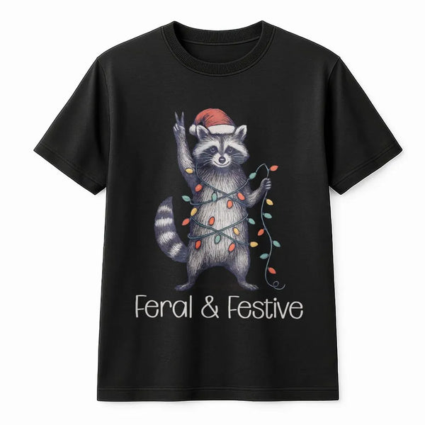 Humorous Trash Panda Xmas Shirt, Feral and Festive Raccoon Christmas T-Shirt, Retro Holiday Animal Graphic Tee, Adorable Racc
