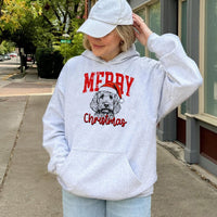 Santa Hat Dog Holiday Hoodie, Labradoodle Merry Christmas Hoodie, Adorable Puppy Christmas Hoodie, Dog Lover Pullover Sweatshirt, Dog Mom Present