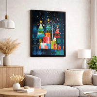 Colorful Holiday Gift Box Canvas Print, Abstract Christmas Tree Canvas Art, Festive Winter Wall Decor, Modern Seasonal Home Decor Present