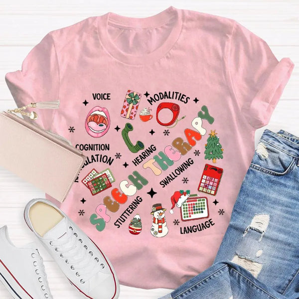 SLP Voice Stuttering Awareness T-Shirt, Speech Therapy Christmas Shirt, Speech Language Pathologist Xmas Tee, SLP Student Hol