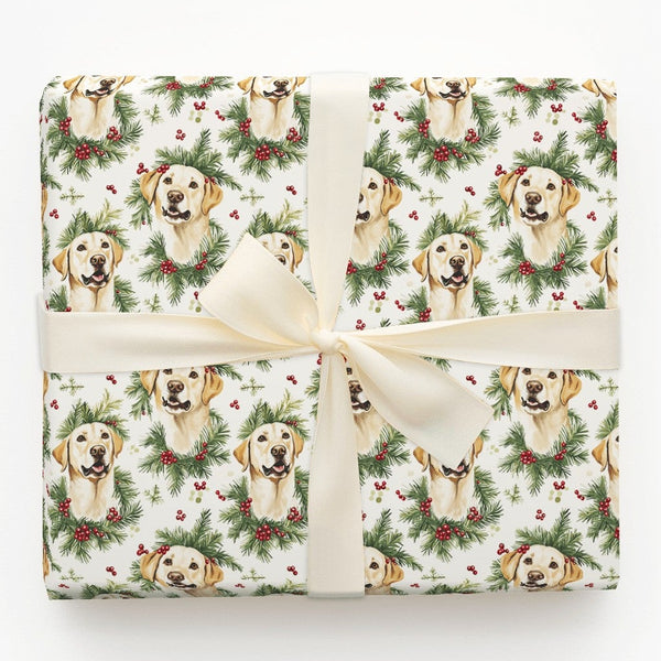 Watercolor Dog Gift Wrap, Yellow Labrador Wrapping Paper, Christmas Lab Wrapping Paper, Holiday Dog Lover Gift Wrap, Festive 