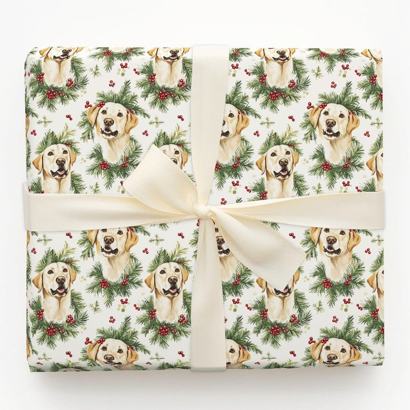Watercolor Dog Gift Wrap, Yellow Labrador Wrapping Paper, Christmas Lab Wrapping Paper, Holiday Dog Lover Gift Wrap, Festive Labrador Paper