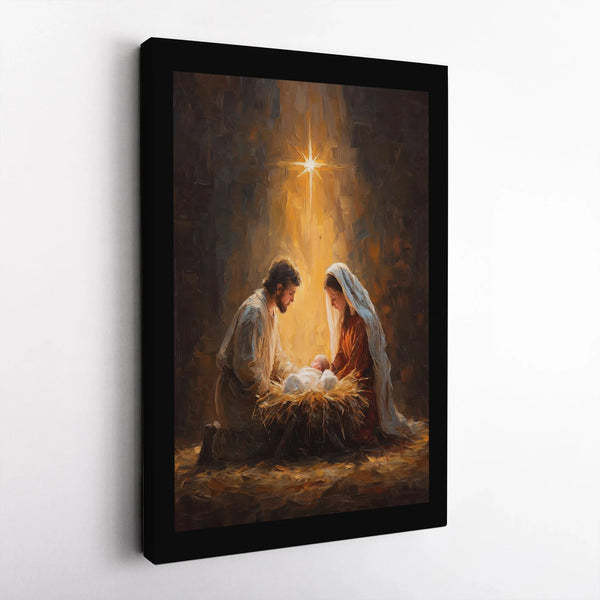 Holy Family Canvas Print, Nativity Scene Canvas Wall Art, Religious Oil Painting Style Canvas, Christian Christmas Wall Decor