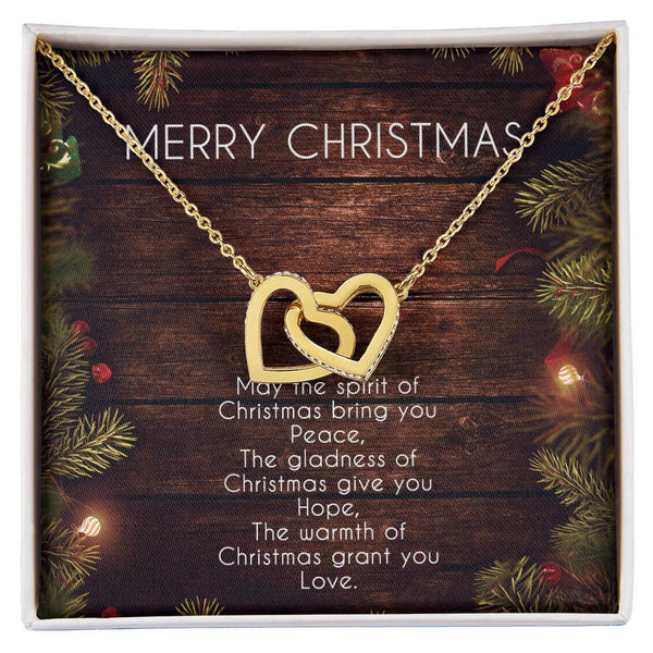 Cubic Zirconia Heart Pendant, Interlocking Hearts Necklace, Polished Surgical Steel Jewelry, Romantic Christmas Present for W