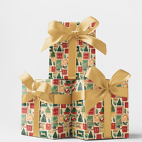 Retro Postage Stamp Gift Wrap, Vintage Holiday Stamps Christmas Wrapping Paper, Nostalgic Xmas Wrapping Paper, Seasonal Present Paper