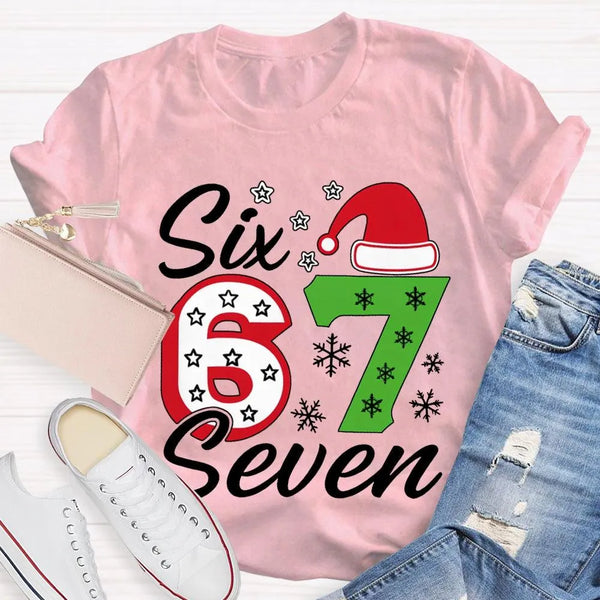 Festive Holiday Graphic Tee, Christmas Santa Hats Snowflakes T-Shirt, Adorable Winter Xmas Party Shirt, Retro Santa Snowflake