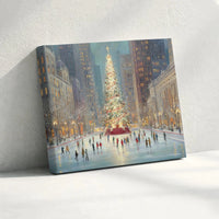 Winter Holiday Canvas, Christmas Tree Ice Skating Canvas Print, Festive City Scene Canvas Wall Art, Seasonal Home Decor, Holiday Present