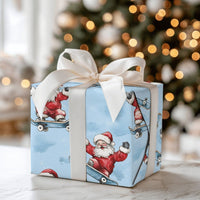 Blue Skater Santa Gift Wrap, Skateboarding Santa Wrapping Paper, Humorous Christmas Present Wrap, Humorous Skateboard Holiday Wrapping Paper