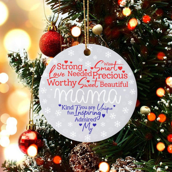 Word Cloud Heart Ceramic Ornament, Mama Christmas Ornament, Mom Tree Ornament, Holiday Keepsake for Mother, Meaningful Xmas P
