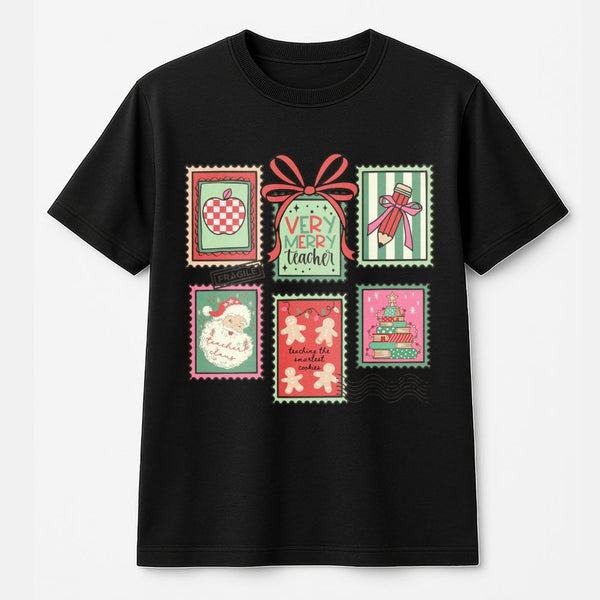 Vintage Stamp Holiday T-Shirt, Teacher Christmas Shirt, Adorable Educator Winter Tee, School Holiday Graphic Shirt, Teacher A