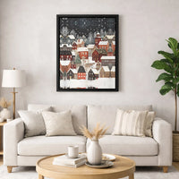 Snowy Night Town Scenery Canvas Print, Winter Village Canvas Wall Art, Comfy Christmas Wall Art, Holiday Landscape Canvas, Winter Home Decor