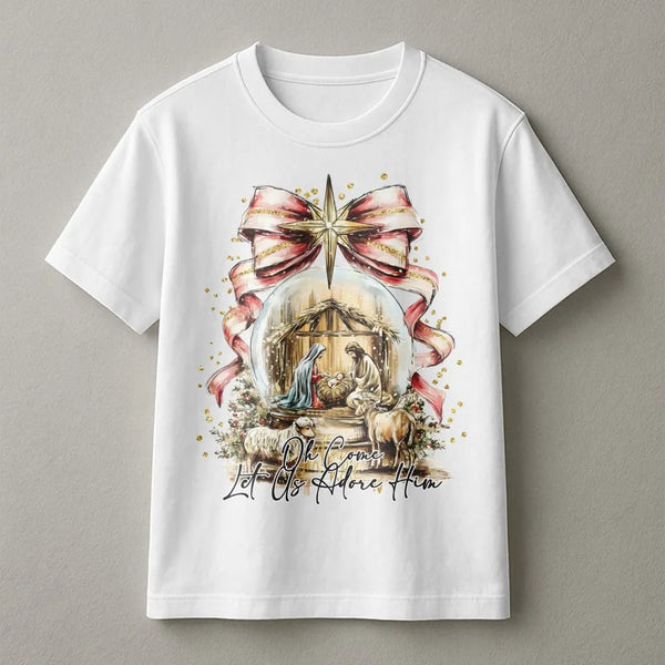 Oh Come Let Us Adore Him T-Shirt, Nativity Scene T-Shirt, Christian Christmas Graphic Tee, Holy Family Faith Shirt, Holiday C