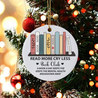 Book Lover Bookshelf Ornament, Read More Cry Less Christmas Ornament, Ceramic Reading Tree Ornament, Humorous Bookish Decor, Book Club Present