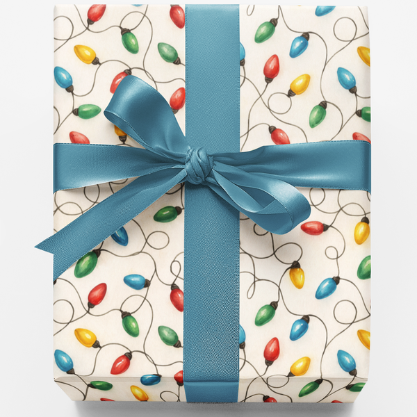 Tangled String Lights Gift Wrap, Christmas Lights Wrapping Paper, Colorful Holiday Present Paper, Fun Christmas Gift Wrap Rol
