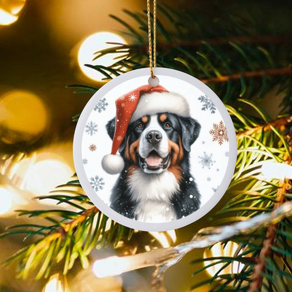 Berner Santa Hat Ceramic Ornament, Bernese Mountain Dog Christmas Ornament, Holiday Tree Keepsake Ornament, Pet Dog Lover Pre