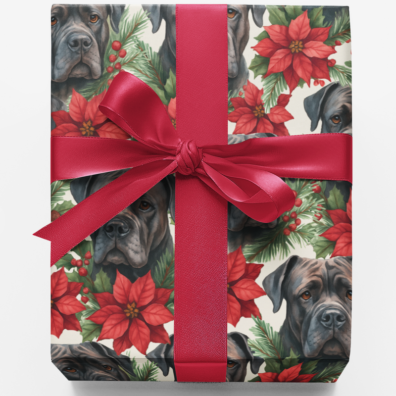 Poinsettia Pine Dog Gift Wrap, Cane Corso Christmas Wrapping Paper, Holiday Cane Corso Wrapping Paper, Festive Winter Pet Gift Wrap