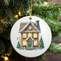 Candy Cane Christmas Ornament, Gingerbread House Ceramic Ornament, Festive Holiday Tree Ornament, Adorable Winter Keepsake, Family Xmas Present