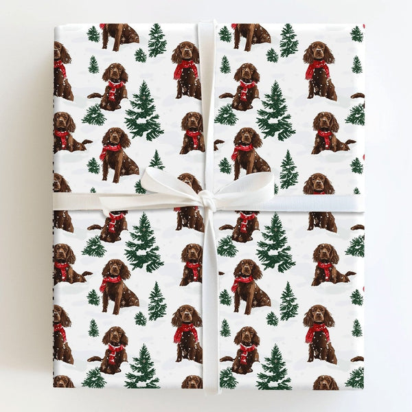 Festive Brown Dog Holiday Gift Wrap, Spaniel Christmas Wrapping Paper, Winter Dog Wrapping Paper, Adorable Spaniel Christmas 