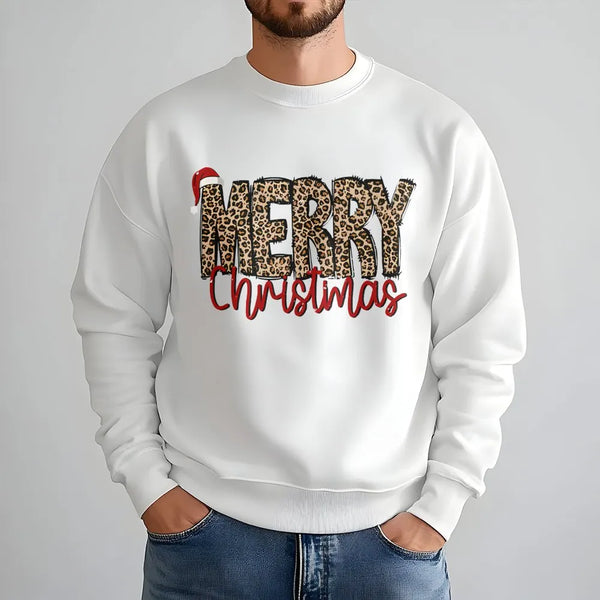 Santa Hat Holiday Crewneck, Merry Christmas Leopard Sweatshirt, Adorable Leopard Print Christmas Sweatshirt, Festive Winter P